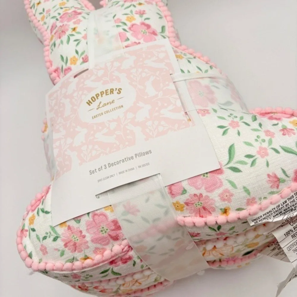 Hopper's Lane Easter Collection Set of‎ 3 Floral Bunny Decorative Pillows 16x12